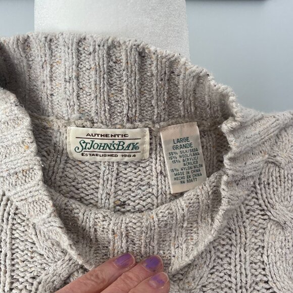St Johns Bay Size Lg Wheat Color Cable Sweater - Picture 5 of 5